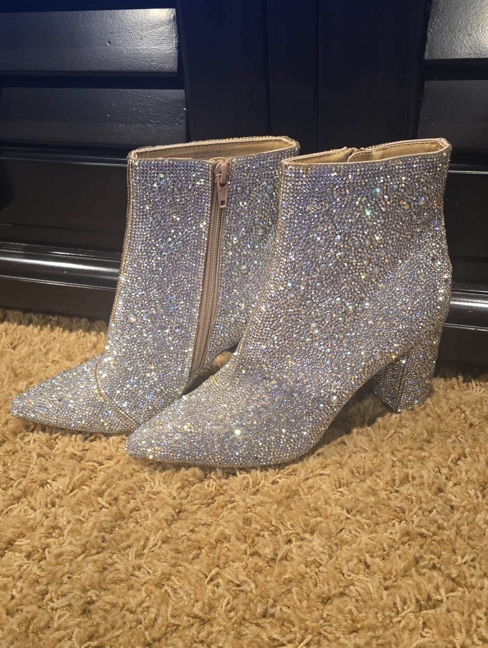 Betsey Johnson Silver Crystal-Embellished Ankle Booties